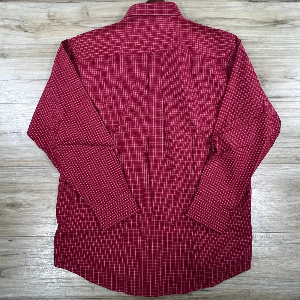 Antigua Esteem Mens Red White Grid Check Button Down Shirt Large NWT